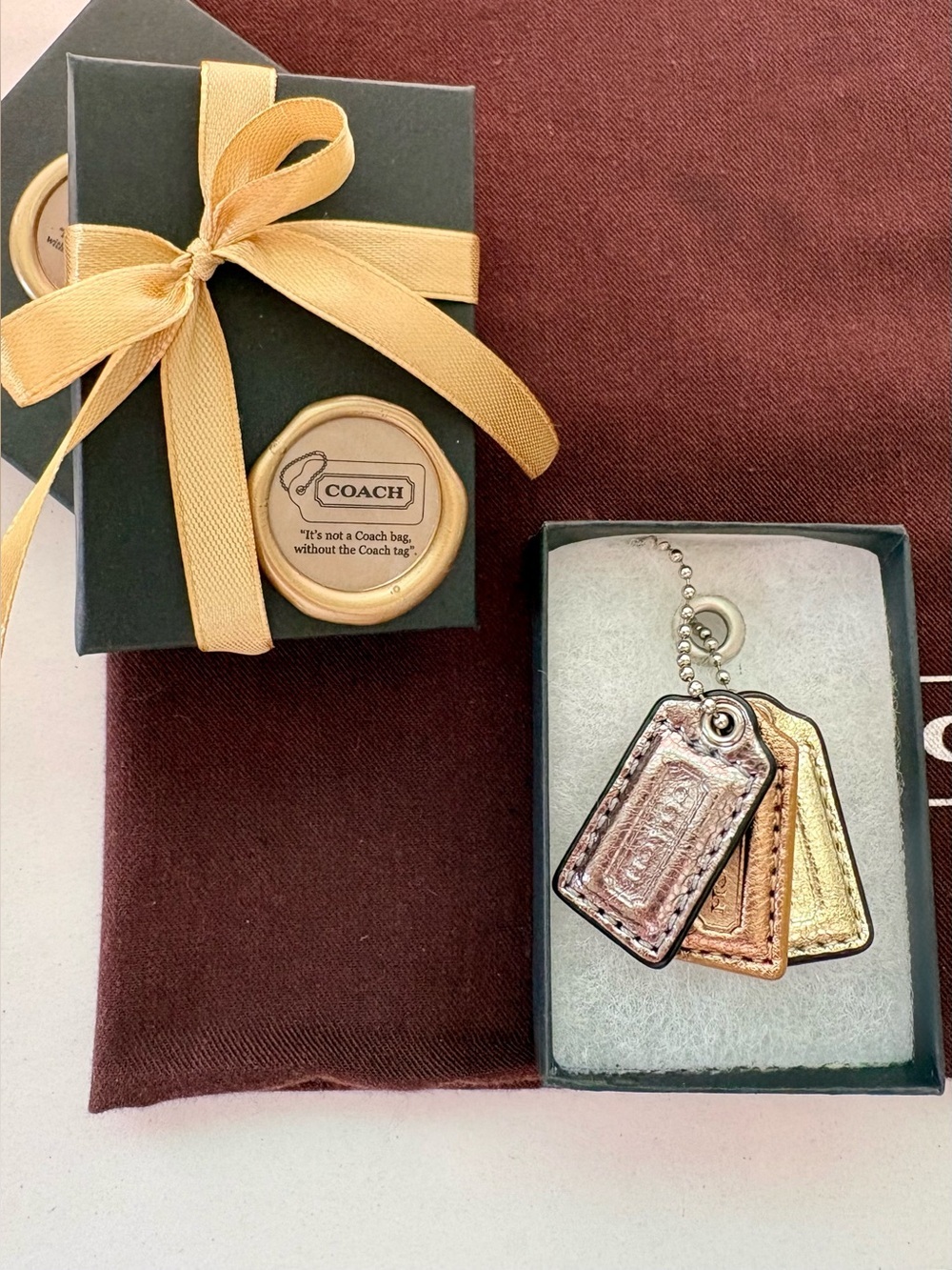 Y2K Coach RARE SET OF 3 | Mixed Metals Metallic Leather Hangtags Bag Charms